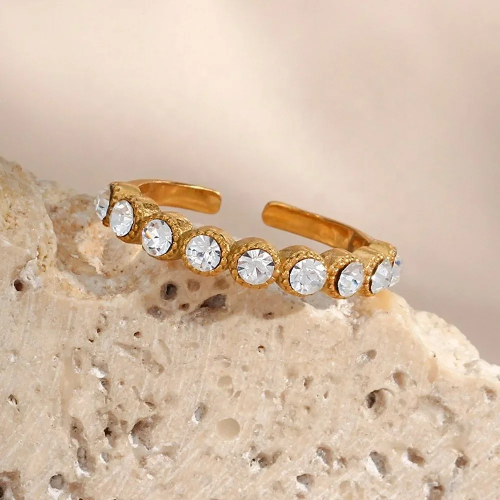 Vintage Sparkly Zircon 18K Gold Plated Adjustable Ring Stainless Steel - Picture 7 of 10